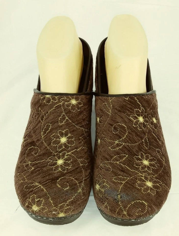 Zuecos daneses Sanita Wos EU41 US10.5 marrón floral punto de cruz zapatos de cuero 546 Foto 3 de 4