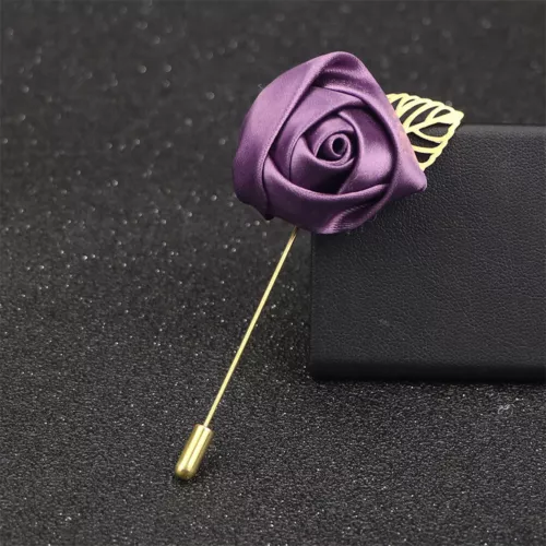 Mens Rose Brooch Flower Brooch Boutonniere Suit Lapel Wedding Pin Tassel Chain - Picture 42 of 95