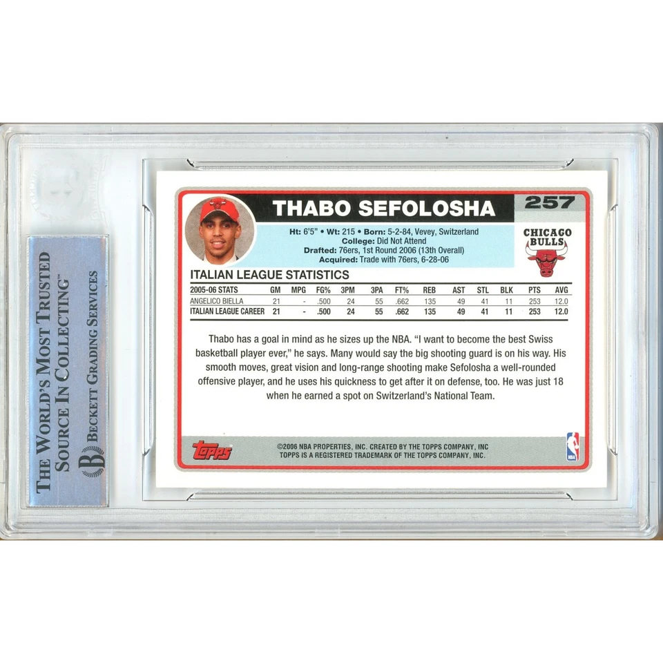 Thabo Sefolosha Signed 2006-07 Topps #257 Chicago Bulls NBA BAS Slabbed Auto - Image 2 of 4