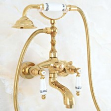Golden Brass Bathroom Tub Faucet Handheld Spray Shower Mixer Tap Set 2na814