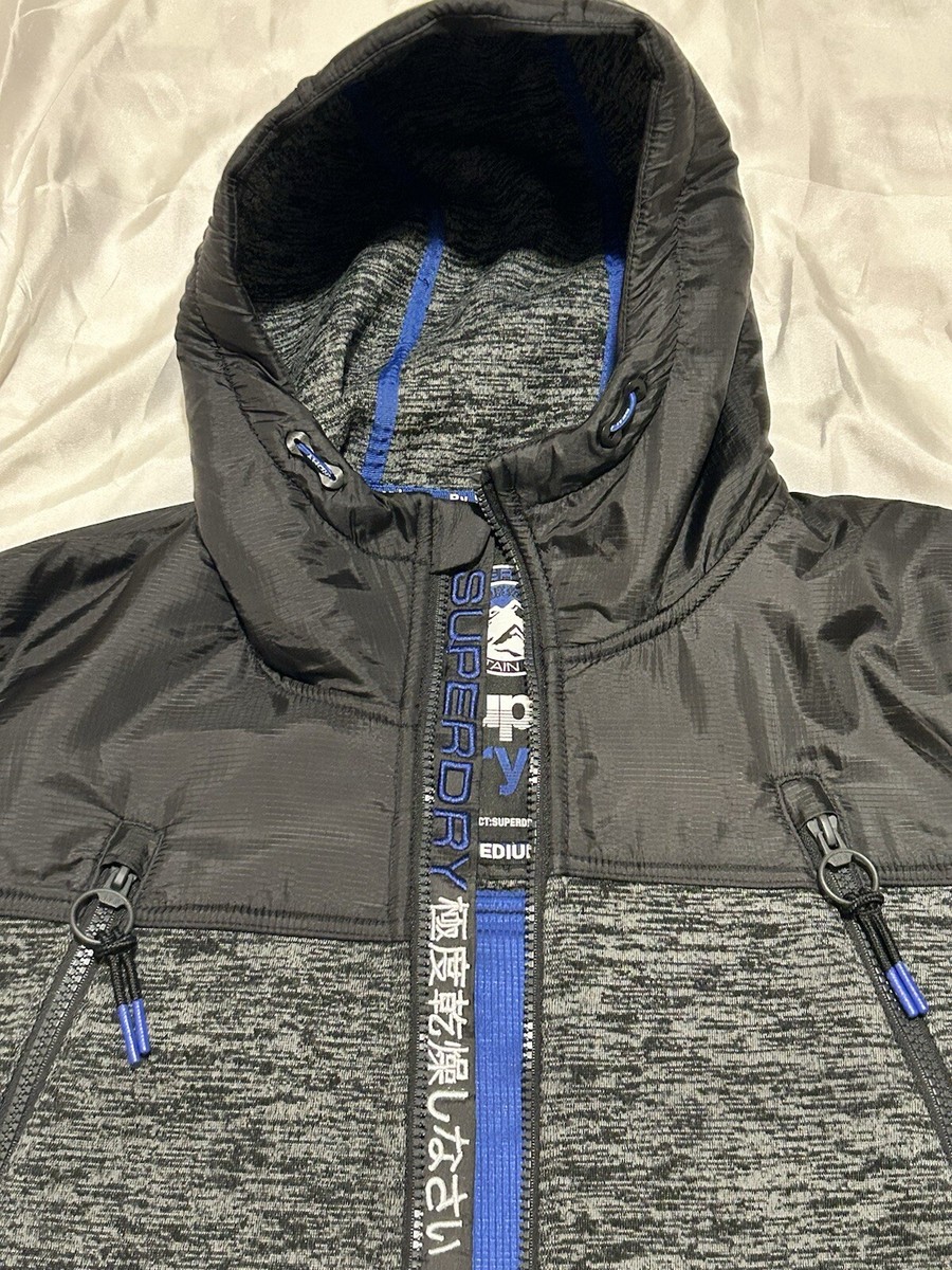 Superdry Mountain Supply Mens Jacket Fleece Size M Gret Zip Hooded Winter  Warm
