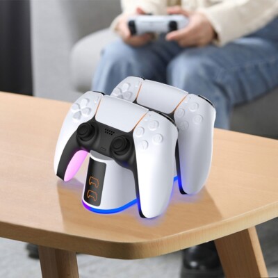 For PS5 Controller Charging Station LED USB-C Fast Charger Dock Dual Charge Slot