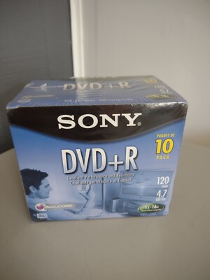 10 PACK Sony DVD+R 4.7 GB Recordable DVDs in Case 120 Minutes