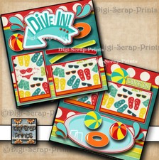 DIVE IN POOL 2 premade scrapbook pages paper layout printed DIGISCRAP A0552