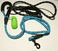 Dog Leash Lead Braided Rope Reflective Padded Handle 5ft 2pk Blue and Black