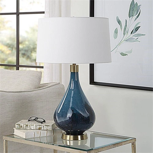 Uttermost Riviera Coastal Steel Glass Table Lamp in Sapphire Blue/Antique Brass - Picture 6 of 7
