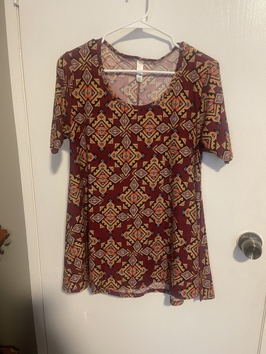 T-shirt Lularoe Perfect T Femme - Taille S, Motif Floral Violet/bleu/beige/jaune, Col Drapé, Neuf Sans étiquette