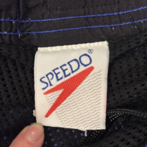 Vtg 80's Speedo Men's Black Blue Swim Trunks SPELLOUT Logo SURF Board Shorts XL - Picture 19 of 22