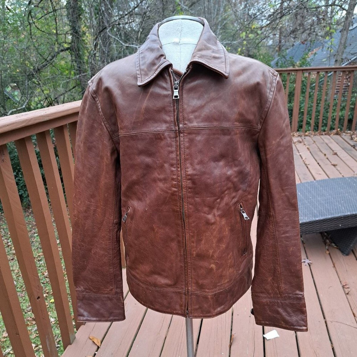 Banana Republic Leather Jacket Men Brown Safari Travel Size Small