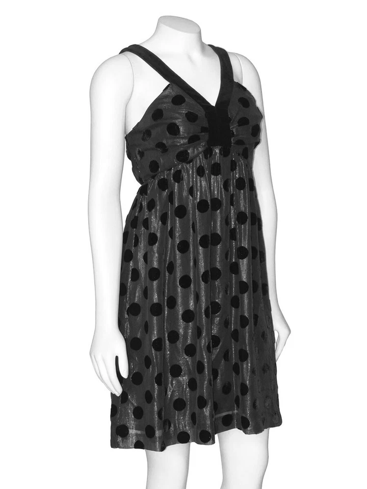 *MARCAÇÃO FINAL!* Vestido de festa Milly of NY preto metálico/veludo bolinhas tamanho 4 - Imagem 4 de 4