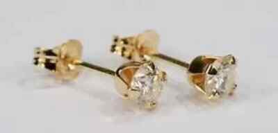 Lab Created Diamond Push Back Solitaire Stud Earrings 14K Yellow Gold Over