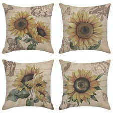 4 Pack 18x18 Inch Sunflower Throw Pillow Covers Decorative Cushion Case for Sofa
