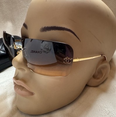 CHANEL Sunglasses AUTHENTIC 4017 Rose Gold Brown Vintage Shield Wrap Mask Ombré
