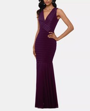 Betsy Adam Mermaid Gown 8 Plum Purple Textured Bandage NWT 269