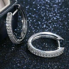 0.55 Ct Round Diamond Huggie Hoop Women Bridal Earrings 14K White Gold Finish