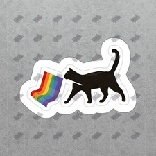 Black Cat With Rainbow Flag Vinyl Sticker Lgbtq Pride Decal Cute Cat 600007