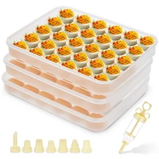 3 Pack 90 Count Deviled Egg Containers with Lid and 8 Pcs Deviled Eggs Inject...