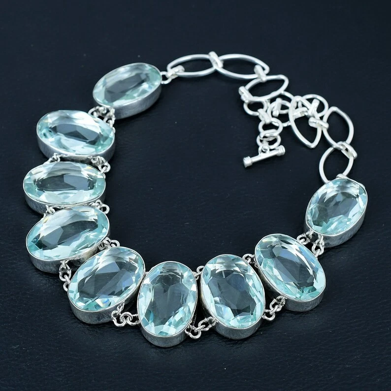Aqua Aquamarine Gemstone 925 Sterling Silver Jewelry Necklace Size-17-18" - Image 2 of 4
