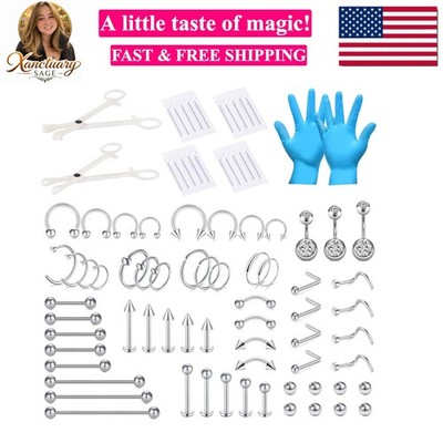 75PCS Mixed-size Piercing Kit for All Piercing,316L Stainless Steel Piercing ...
