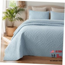 100 Cotton Matelasse Quilt Set Size Elegant Textured Woven Queen Light Blue