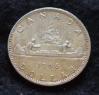 1966 Canada Silver Dollar attractive canoeing design on reverse, .800 silver