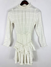 ASOS White Cotton Smocked Mini Dress 4 Long Sleeve Tiered Ruffle Boho Cottage