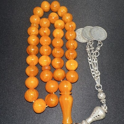 New Bakelite,Sandalus, Misky , Prayer beads Misbaha , 35 Beads Silver  Tassel