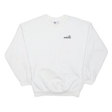 ADIDAS Womens White Crew Neck UK 8 Sweatshirt Cotton Blend Casual Pullover
