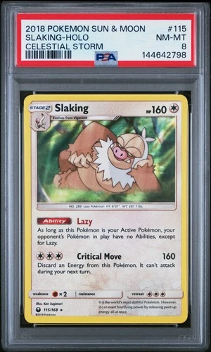 2018 POKEMON SUN & MOON CELESTIAL STORM #115 SLAKING-HOLO PSA 8