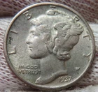1937 P  U.S. 90% silver Mercury Dime with FREE shipping