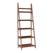 Linon Home Decor Ladder Bookcase 72" x 24.7" Open Storage Solid Wood Brown