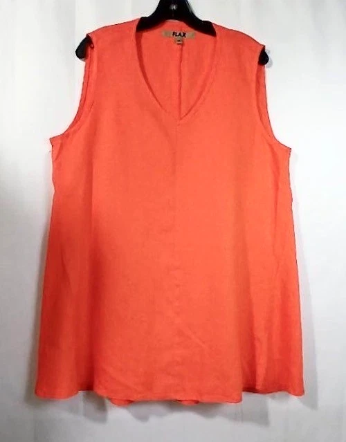 Túnica FLAX Designs Lino Talla MEDIANA Cuello en V Sin Mangas Melocotón/Naranja Claro NUEVA Foto 2 de 4
