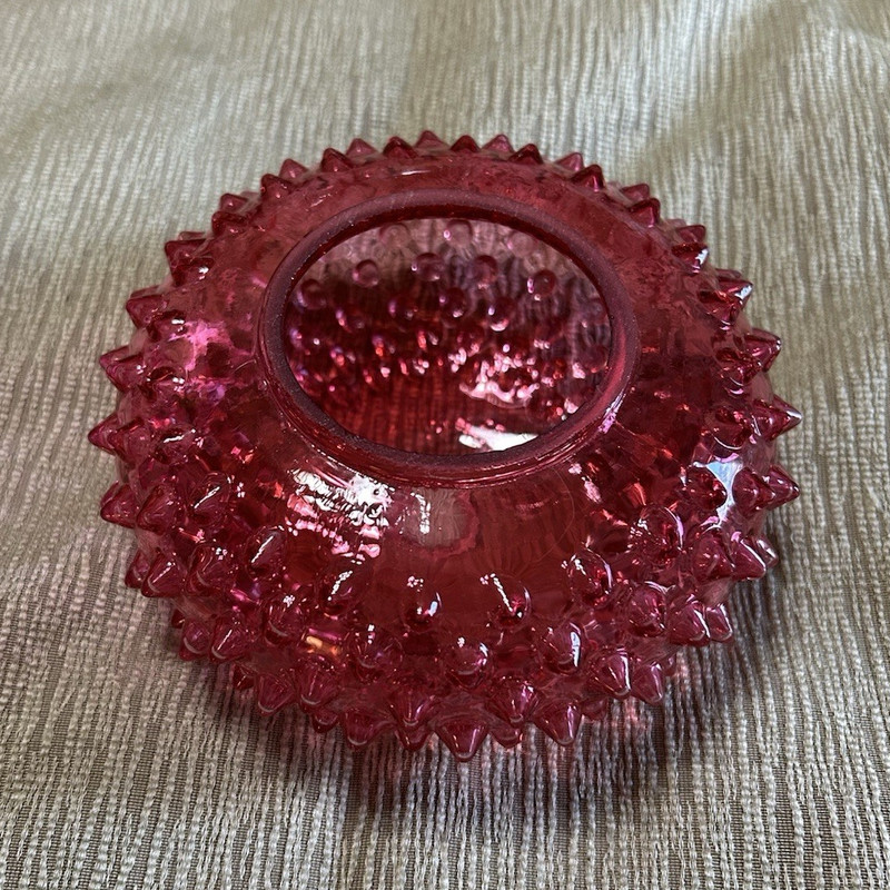 Cranberry Hobnail Glass Lamp Round font. Bottom only.  No marks.