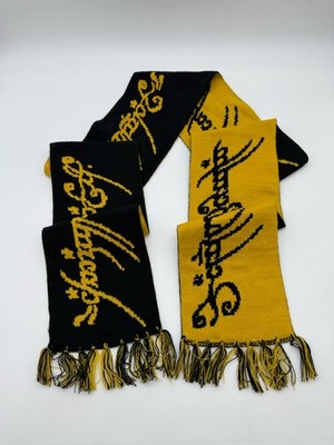 LOTR Lord Of The Rings One Ring Inscription Scarf Black and yellow Winter Knit