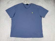Polo Ralph Lauren Shirt Men 2XL XXL Blue V-Neck Cotton Short Sleeve Pony