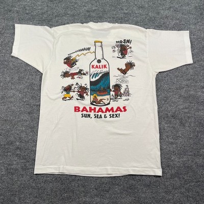 Vintage 90s Bahamas Kalik Beer Sun, Sea & S*x Naughty Shirt Large 21x27 White