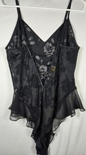 Victoria's Secret Vintage GoldLabel Black Lace Sheer Ruffle Teddy Sz Large Mesh