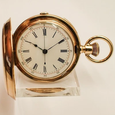 HUGUENIN & SONS LOCLE SAVONETTE TASCHENUHR CHRONOGRAPH REPETITION 54mm 121g GOLD - Bild 1 von 4