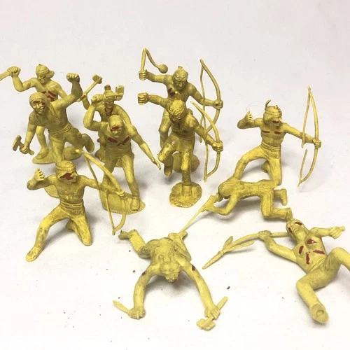 11 Vintage Marx Fort Apache Playset 60mm Yellow Indians Toy Figures