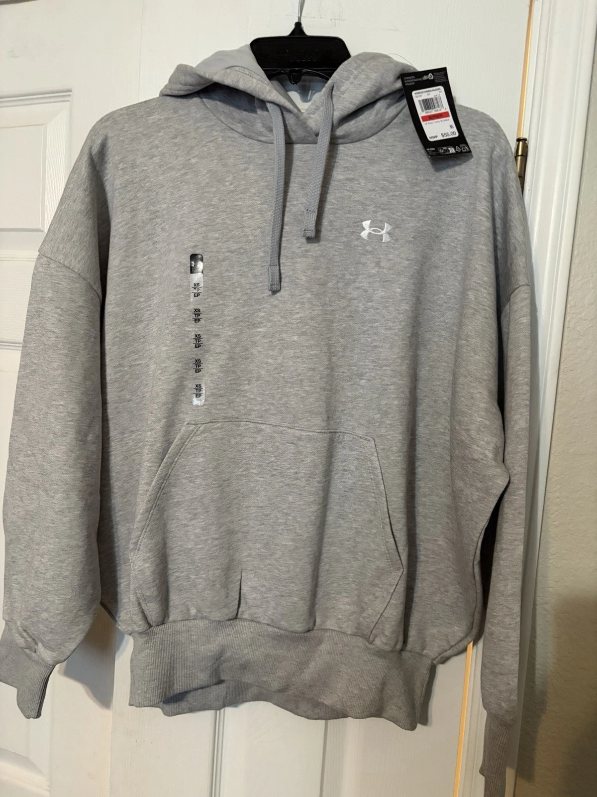 Under Armour UA Hoodie Womens XS Gray Loose Fit Fleece Lined Sweatshirt NWT