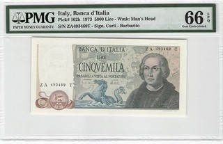 Italy 5000 Lire 1973 P 102b PMG 66 EPQ