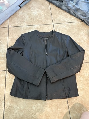 John Paul Richard Leather Jacket Women’s 12 Black Genuine Full Zip Moto Goth