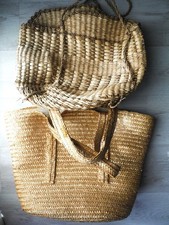 Lotto 2 Borse Vintage Paglia Intrecciata a Mano - Modello Coffa e Shopper Mare