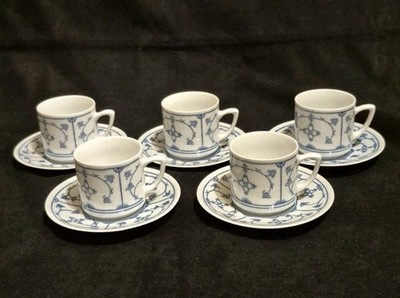 5 Espressotassen mit Unterteller   Jaeger SAKS   Indisch Blau Gerade Form