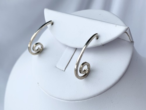 Vintage Sterling Silver 925 Drop Swirl Earrings Mexico Marked ATI - Picture 2 of 8