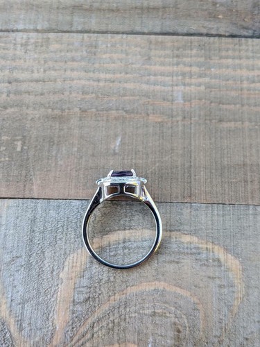 Amethyst & CZ Solitaire Silver Ring, Square Cushion Shape, 7x7 mm Rhodium Plated - Picture 6 of 6