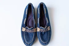 Grasshopper Slip-ons, Denim w/ Beige Accents and Silver Side Rivets, US  SZ 7.5N