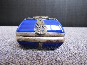 Antique Chinese Guangxu 光緒 Porcelain Sterling Silver Dragon Overlay Trinket Box