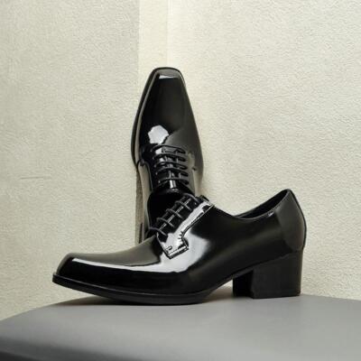 Men's Evening Square Toe Dress Business Lace Up Shiny Derby Wedding Shoes Formal