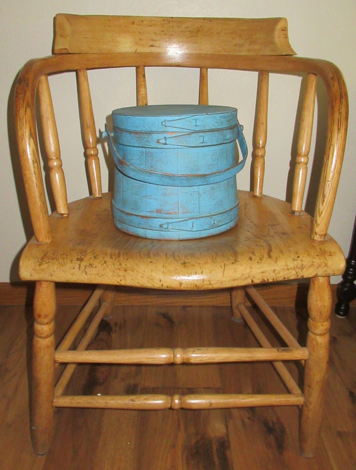7 3/8" Old Firkin/Sugar Bucket/Wooden Blue PaintPantry BoxSpice Box